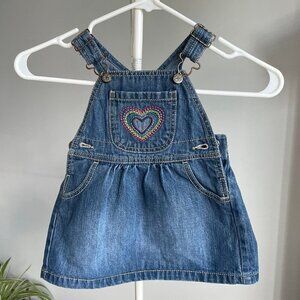 OshKosh B'Gosh Jean Denim Bib Overall Embroidered Dress 100% Cotton 18 Months